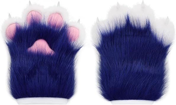 HAOAN Furry Faux Fur Fox Cat Paws Gloves Animal Fursuit Mittens Halloween Christmas Cosplay Costume Props