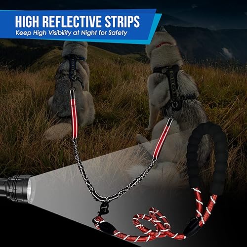 Miniatura 6 de SlowTon Correa doble para dos perros  Correa para perro sin enredos, correa giratoria de 360 reflectante doble para perro con dos asas acolchadas,