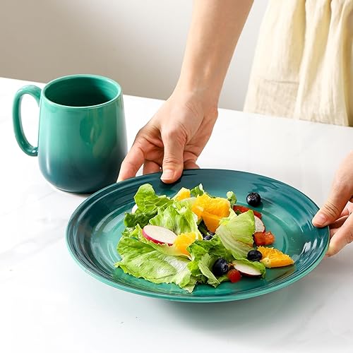 Miniatura 7 de Hasense Juego de 4 platos de cerámica grandes de 10 pulgadas, platos llanos para servir ensalada y postre para fiestas de Navidad, juego de vajilla