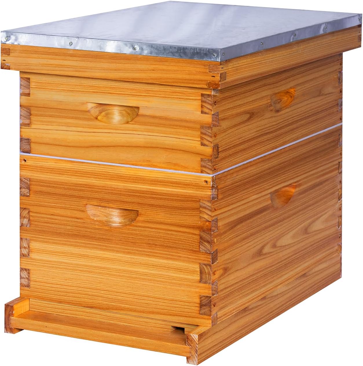 Honey Lake 8-Frame Beehive Complete Bee Hive Boxes Starter Kit Dipped in Beeswax Includes Beehive Frames and Waxed Foundations Sheets (1 Deep Brood Bee Box & 1 Medium Super Box)