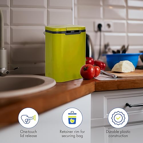 Miniatura 3 de ACTION-1 Home Essential - Cubo de basura pequeño de plástico sin olor de 2 litros, con tapa, 5 x 5 x 7 pulgadas, color verde, mini cubo de basura,