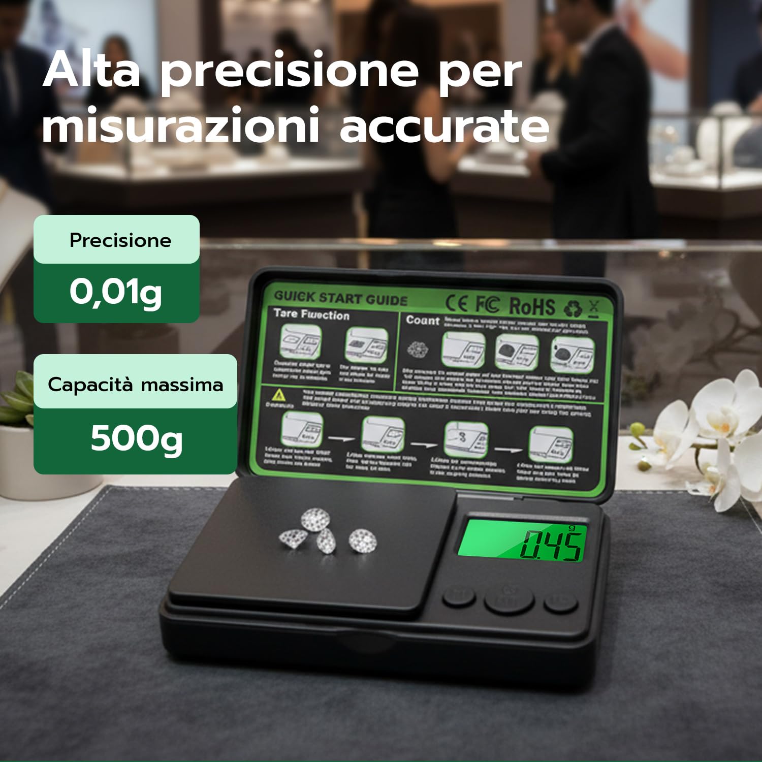 500g/0.01g Bilancia di Precisione, Bilancia Digitale Grammi con Funzione di Tara e 7 Unità di Misura,Mini Bilancia Tascabile Portatile per Gioielli Cucina,Bilancino di Precisione Digitale
