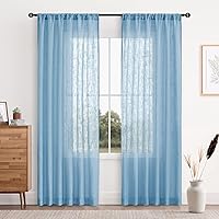 Vista 24 de DWCN Cortinas transparentes de lino sintético blanco, con bolsillo para barra, cortinas de gasa semi texturizada, para dormitorio, sala de estar