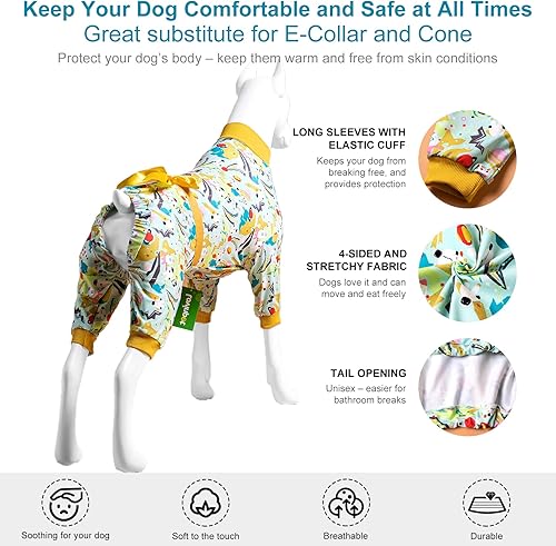 Miniatura 10 de LovinPet Lovinpet - Pijama grande para perro, estampado de espacio exterior, color menta, cuidado de heridas y poscirugía, tela de protección UV,