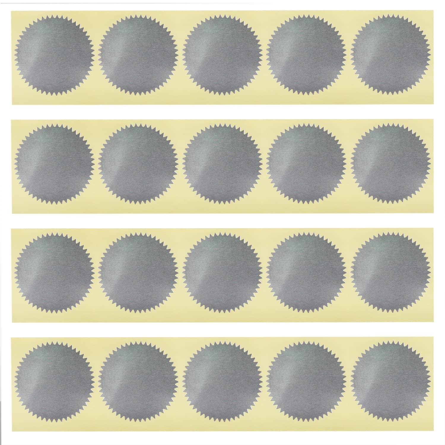 CHENJIN Embossing Sticker 100PCS Blank Self-Adhesive Sealing Metallic Silver Certificate Seals Scallop Edge Stickers Embosser Stamp Embossed Foil Stickers