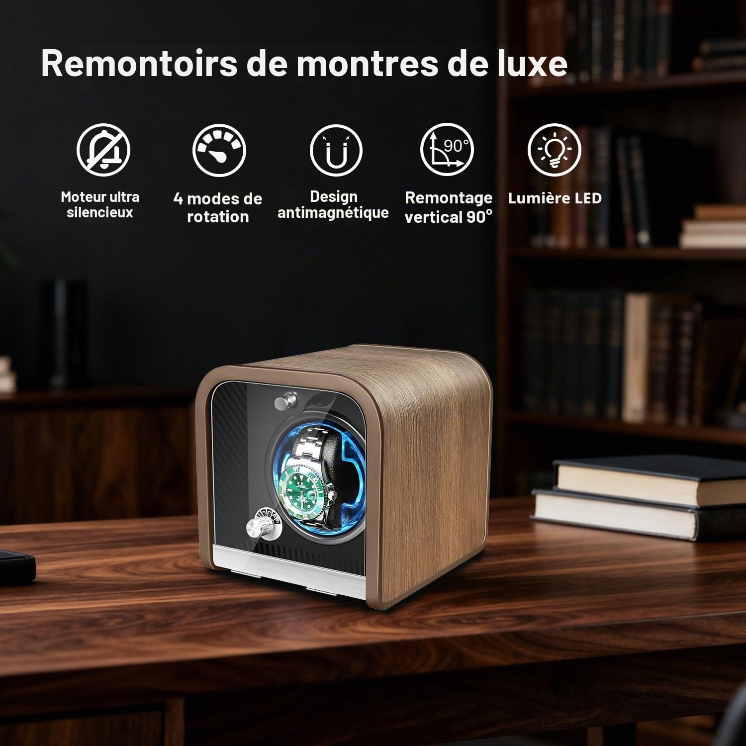 Watch Winder for 1/2/4 Automatic Watches,with Super Quiet Motor, Flexible Watch Pillows