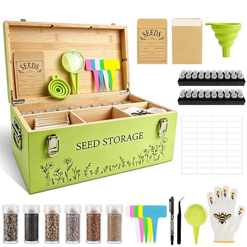 Fayoo Wooden Seed Storage Organizer Box with 40 Seed Vials