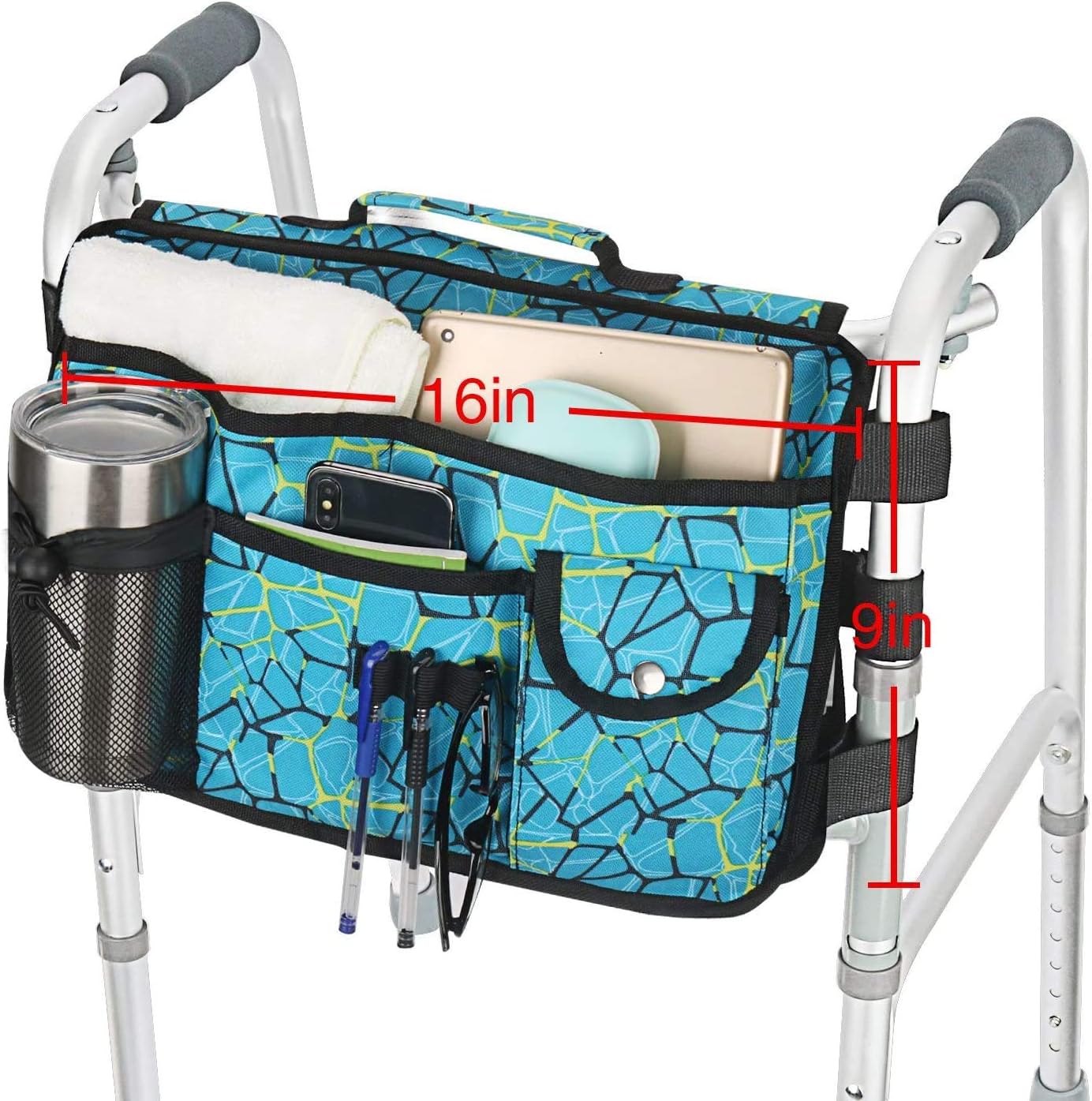 Double Sided Walker Bag, Walker Organizer Pouch Tote for Rollator and Folding Walker (Plaidblue) : Health & Household