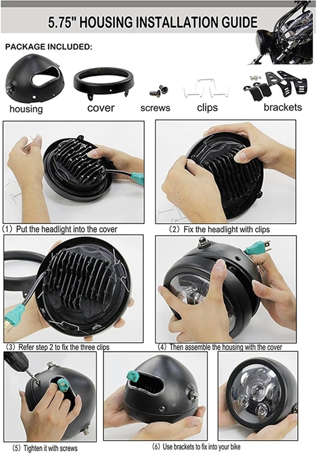 ラ 5-3/4インチ 5.75インチ バイク用ヘッドライトハウジングバケット バイクアクセサリー用 【シェルフサポートアク】 ブラック ヘ