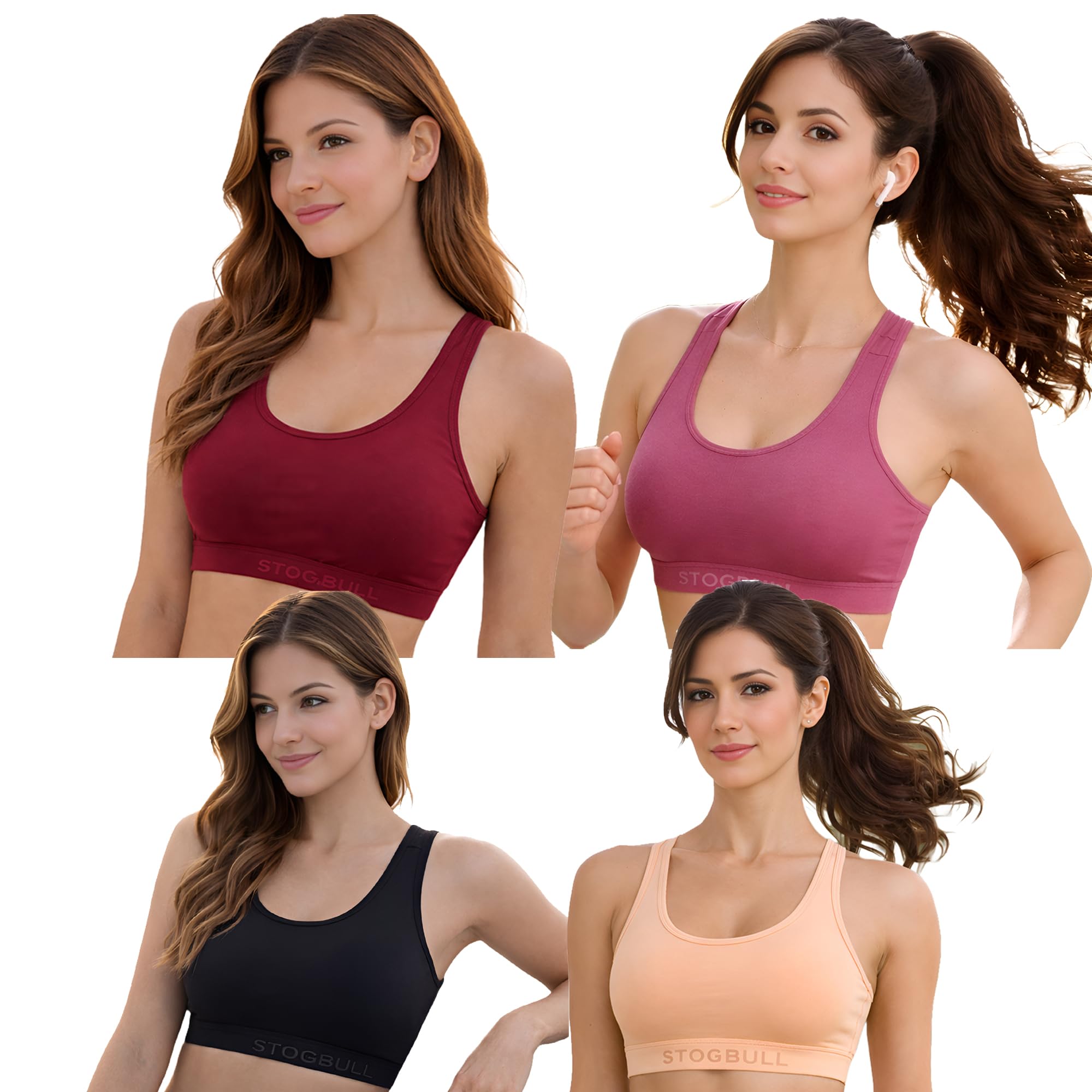 Cotton Lycra Non-Padded Bra Full Coverage U-Neck Sports Bra for Women and Girls Teenager Gym Yoga Exercise Workout Bra Combo Pack of 4 PIS-image-34