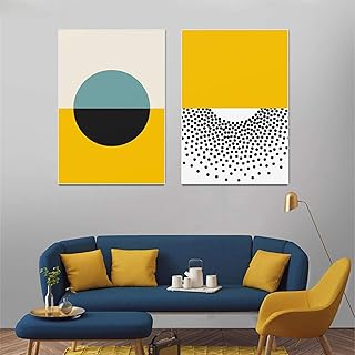 Cuadro abstracto de empalme geométrico amarillo arte de la pared y impresión moderna de la lona de la pintura de la pared de las imágenes para la decoración de la sala de estar 50 x 70 cm x2 sin marco