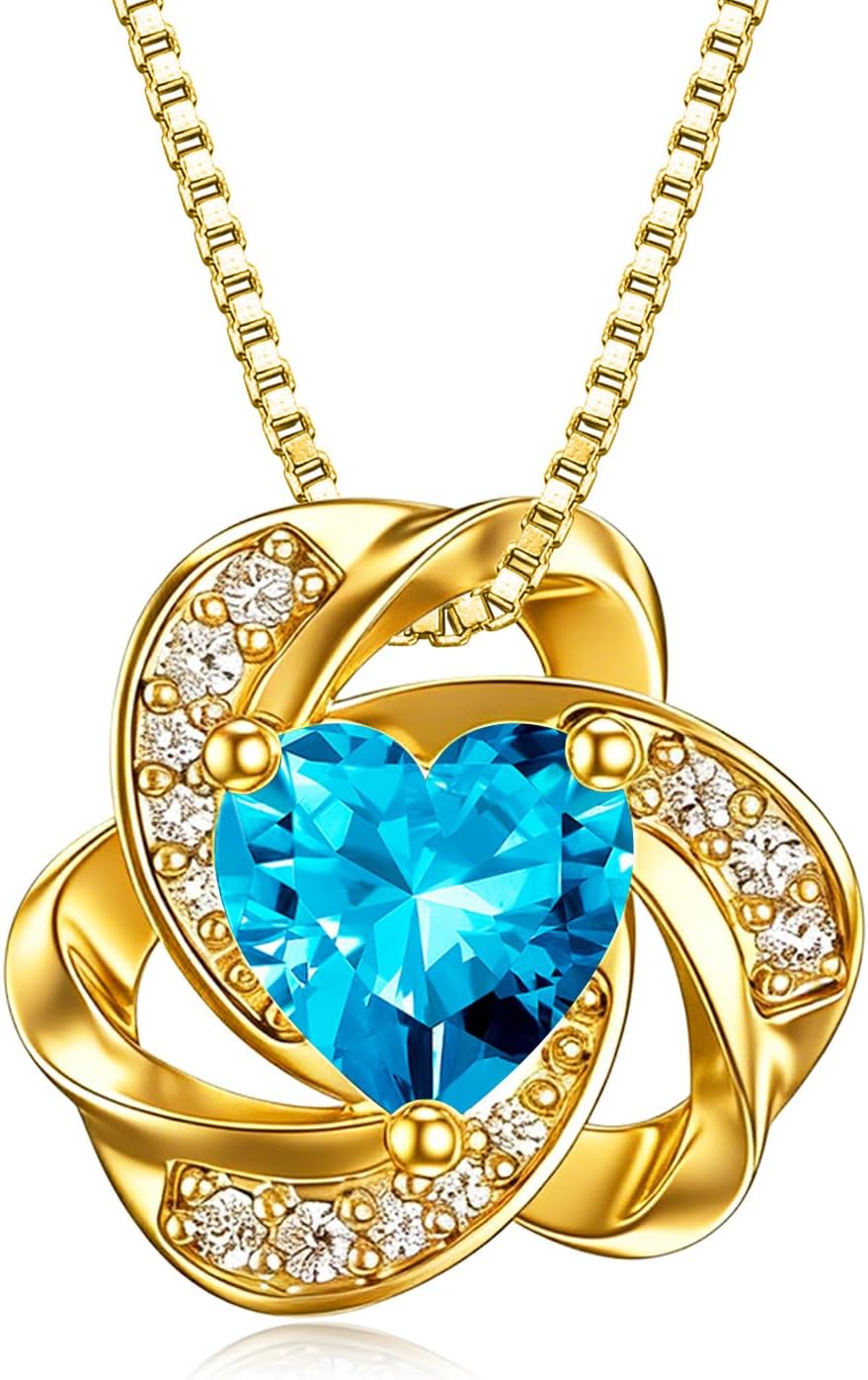 Midari 18K Gold Love Knot Necklace Love Knot Pendant Necklace with 12 Months Birthstones I Love You Forever Jewelry Gifts for Women Mom Her