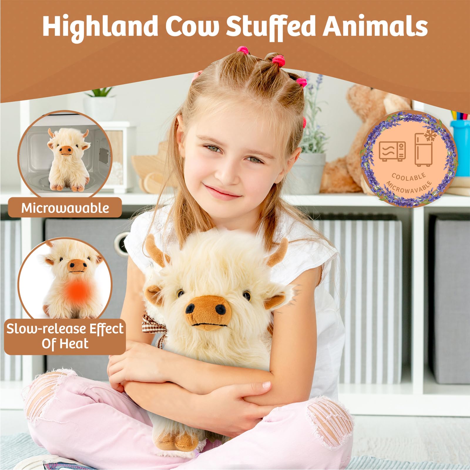Marysun Marysun Microwavable Highland Cow Stuffed Animal - Weighted Stuffed Animal Plush, Heating Pad for Period Cramps, Cozy Gift for Girls|Women|Kids|Elderly People in use