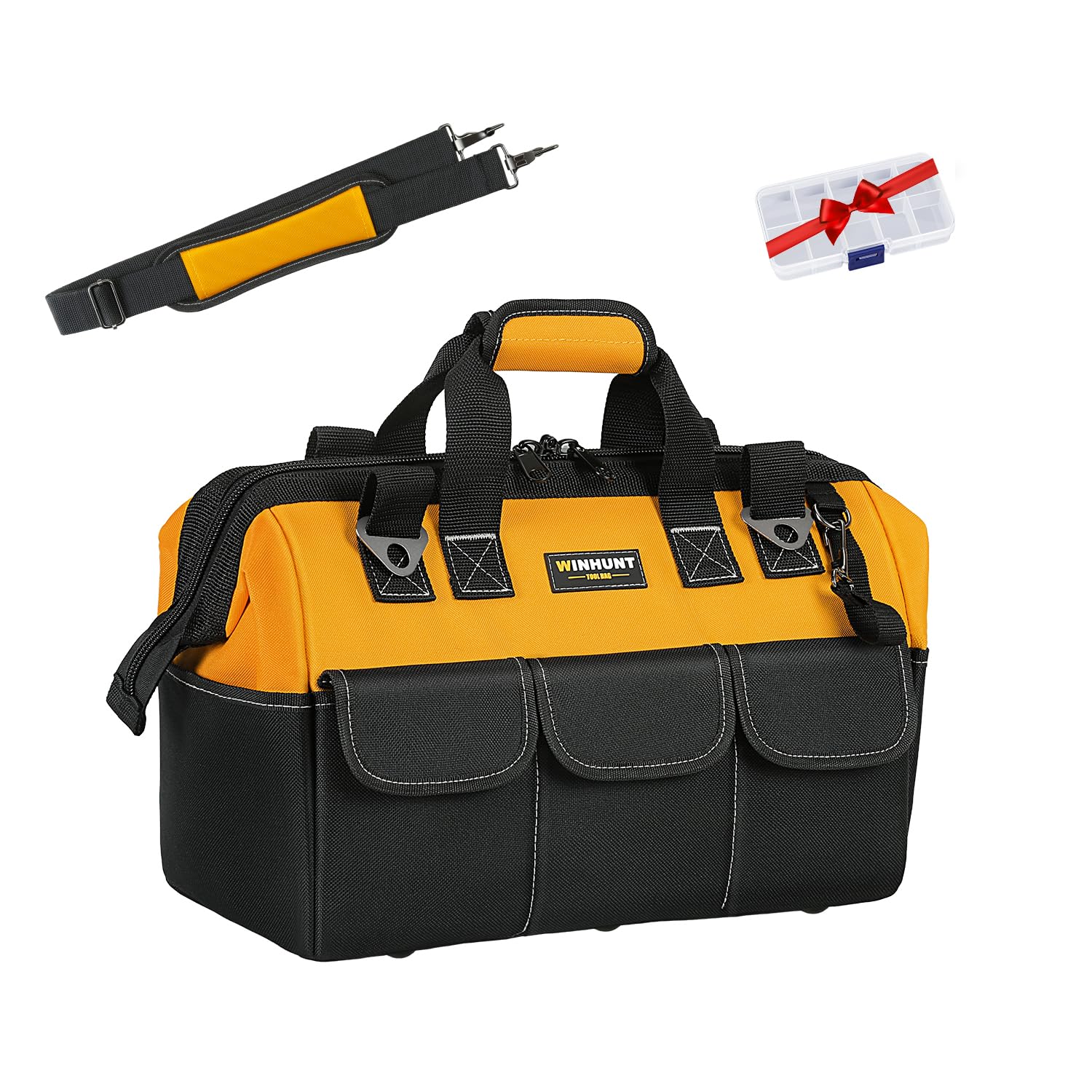 Wide Mouth Tool Bag, Waterproof Tools Storage Organiser Electricians Tool Bags with Adjustable Shoulder Strap, 16 Inch, Yellow