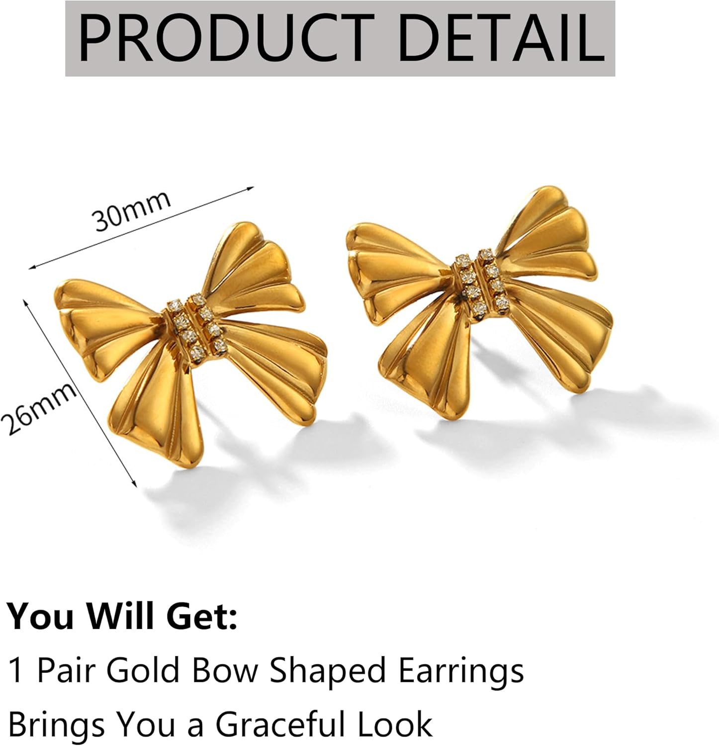 Gold Bow Earrings for Women Gold Dainty Bow Earrings Gold Bow Shaped Earrings Dainty Cute Bow Earring Bow Stud Earrings for Women - Image 2