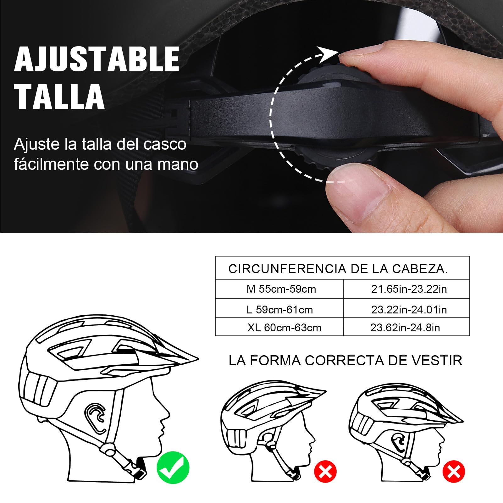 KINGLEAD Cascos de bicicleta para hombre y mujer, casco de bicicleta con gafas magnéticas y luz USB recargable, casco de carreras ajustable para bicicleta de montaña con tiras reflectantes