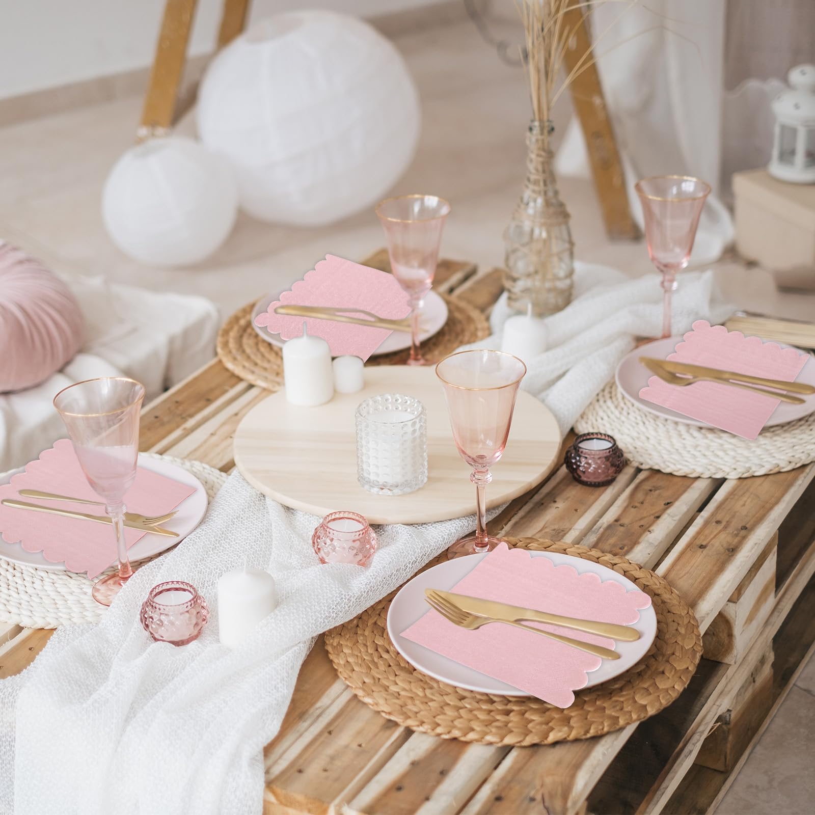 Whaline Cocktail-Servietten, Knallpink & Gewellt – Perfekt Für Deine Nächste Party! 100 Stück, 12,7x12,7 Cm