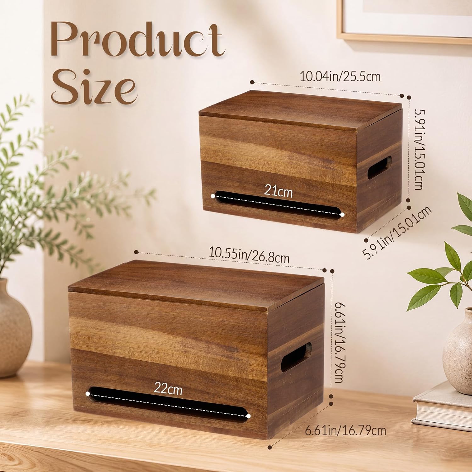 SiliFine 2 Pack Trash Bag Dispenser Acacia Wood Wall Mount 2 Size Garbage Trash Bag Holder Organizer for Bathroom Kitchen Under Sink Countertop Laundry Room