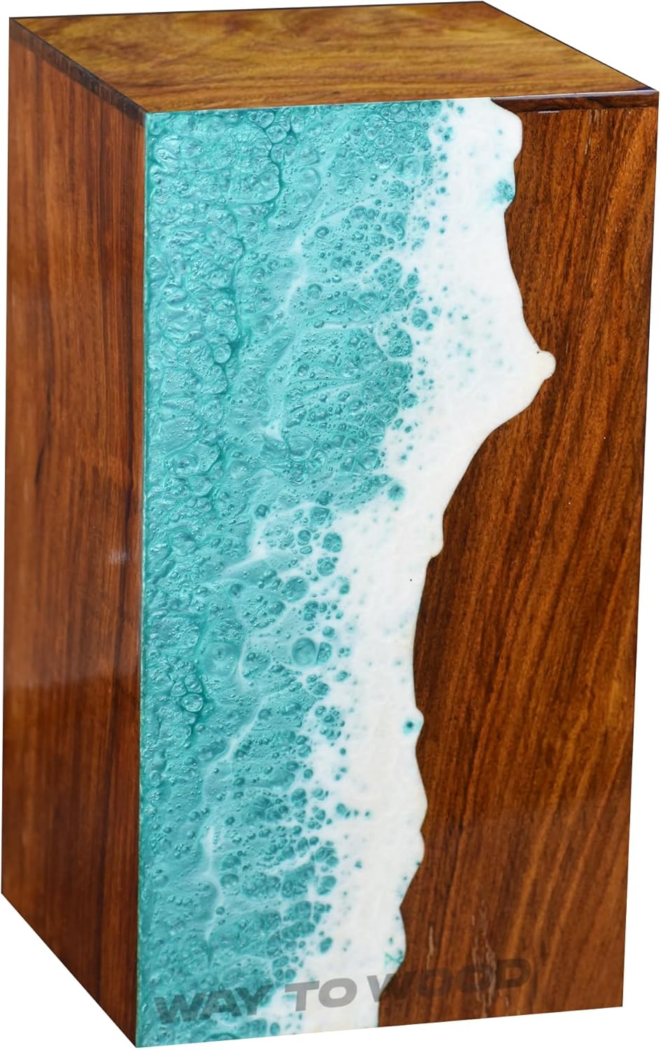 Wooden Urn for Human Ashes Adults, Men & Women - Handcrafted Urns with Ocean Resin Inlay - Unique Memorial Box for Ashes - Cremation Urns for Burial or Home Display (Small (110 Cu/in))