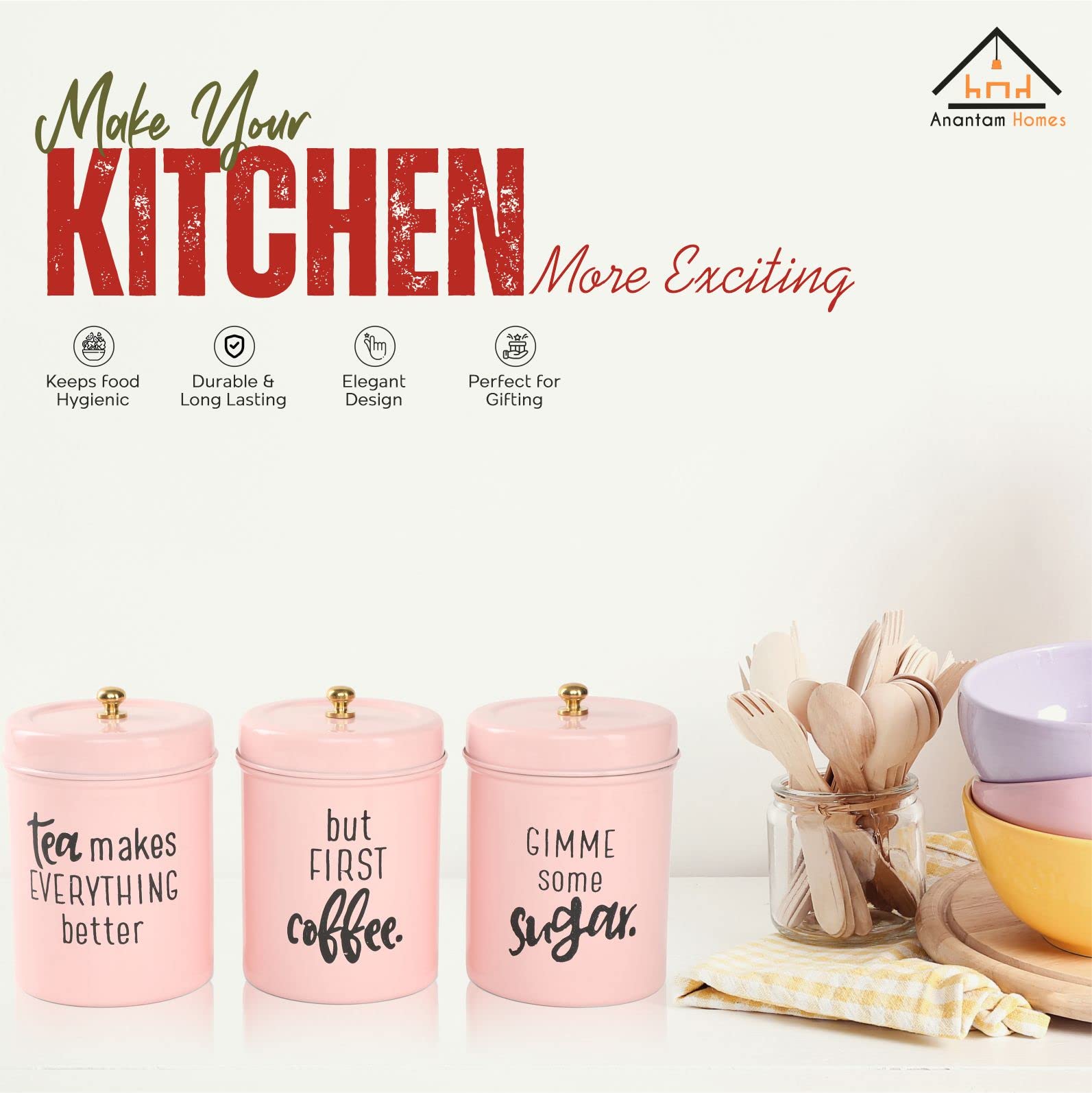 Coffee Container Baby Pink Tea Coffee Sugar Canisters Pink Tea