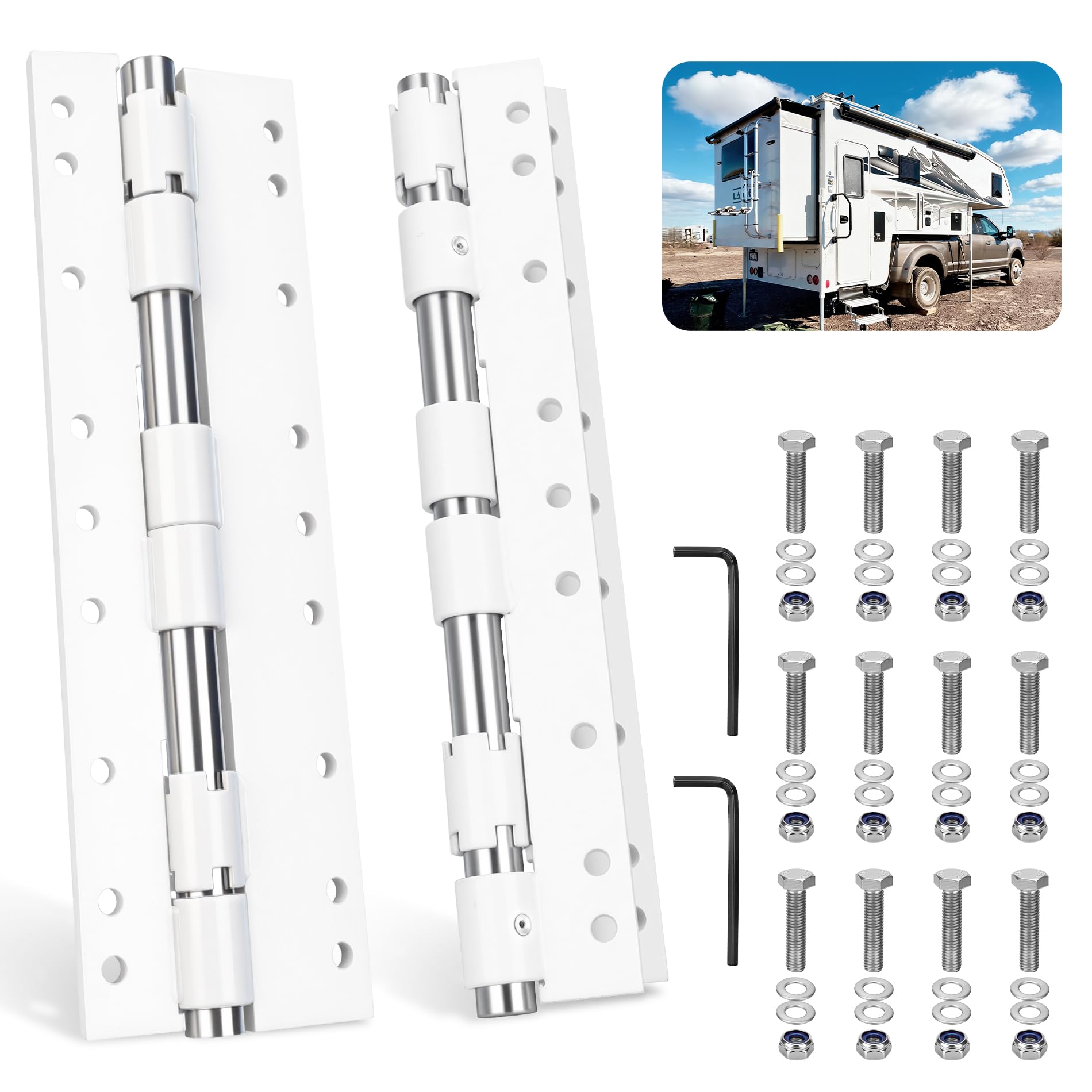 Photo 1 of ??????? 55721 Swing Away Bracket, Heavy-Duty Steel RV Extension Bracket(White 2PCS), Replacement for 13" to 16" Camper Jack, Truck Camper Jack, Swing-Out Front Jacks, Easy Access & Space Saving