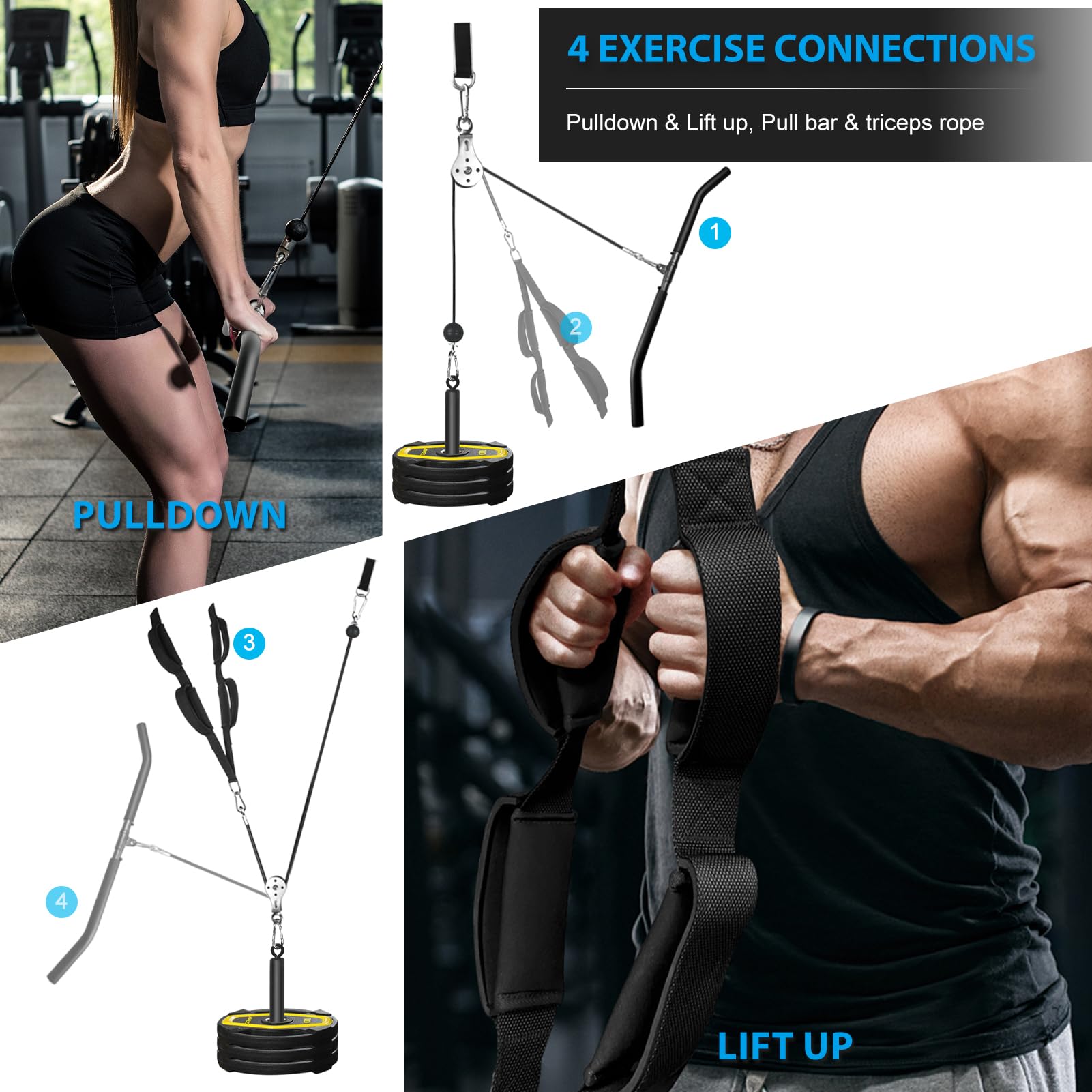 Poleas Gimnasio para Casa, Sistema de Polea Cable Máquina de Musculacion Accesorio de Entrenamiento para Máquinas de Brazo