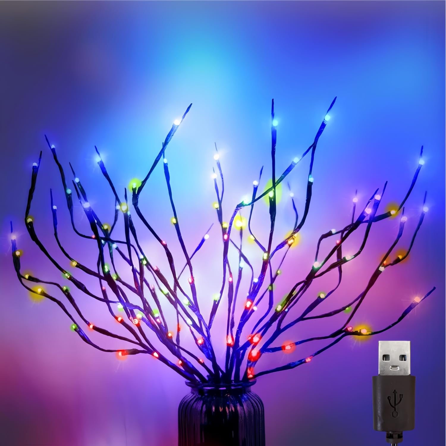 6 PCS LED Lighted Twig Branches 120 LED Beads Warm White Colored USB Operated Decorative Branch Lights for Vase Bedroom Restaurant Coffee Bar Library Party Photo Background 70CM — image 1