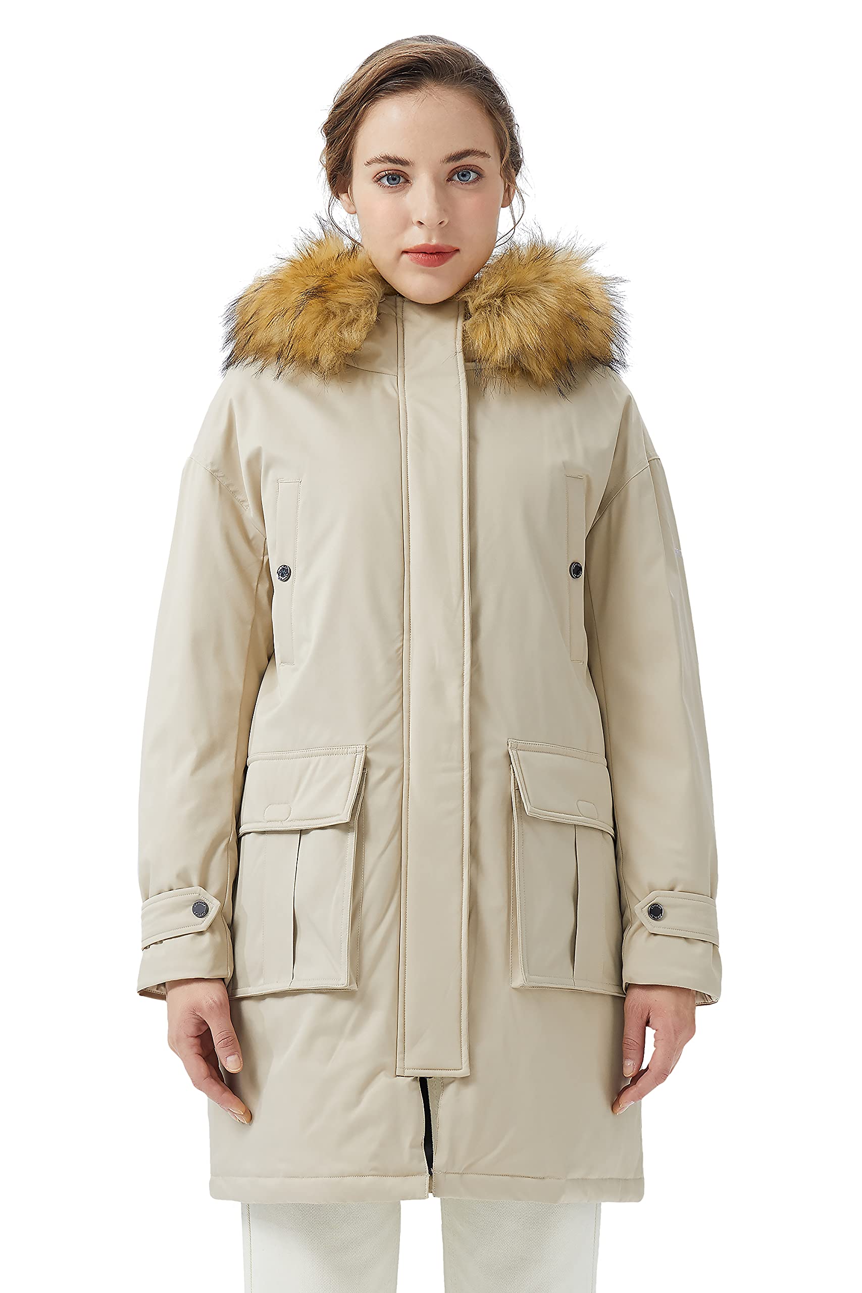 OrolayWomen's Mid length Cozy Down Coat with Faux Fur