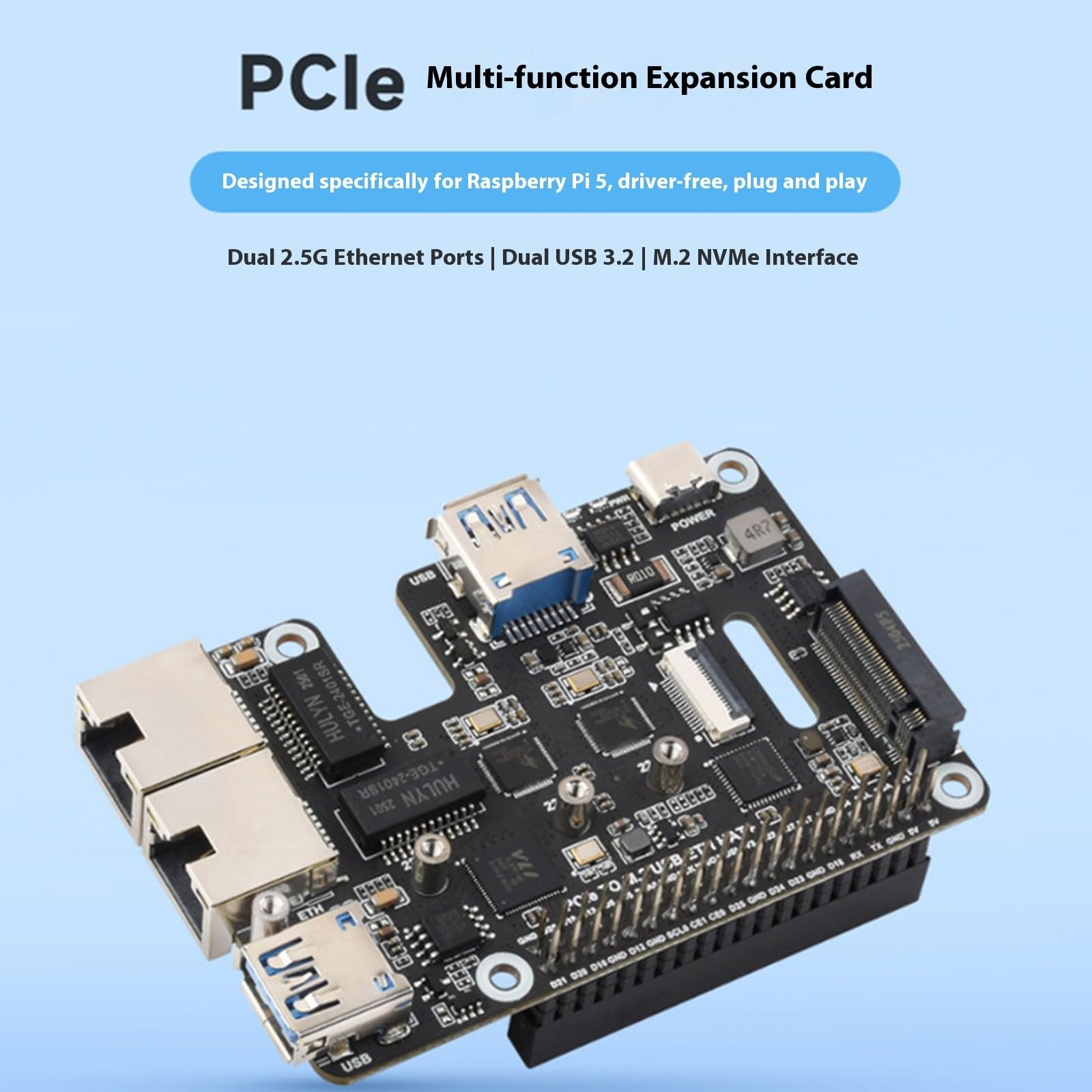 Adaptateur PCIe vers USB 3.2 pour 5, deux ports Ethernet 2, 50 G et extension de mémoire des disques durs