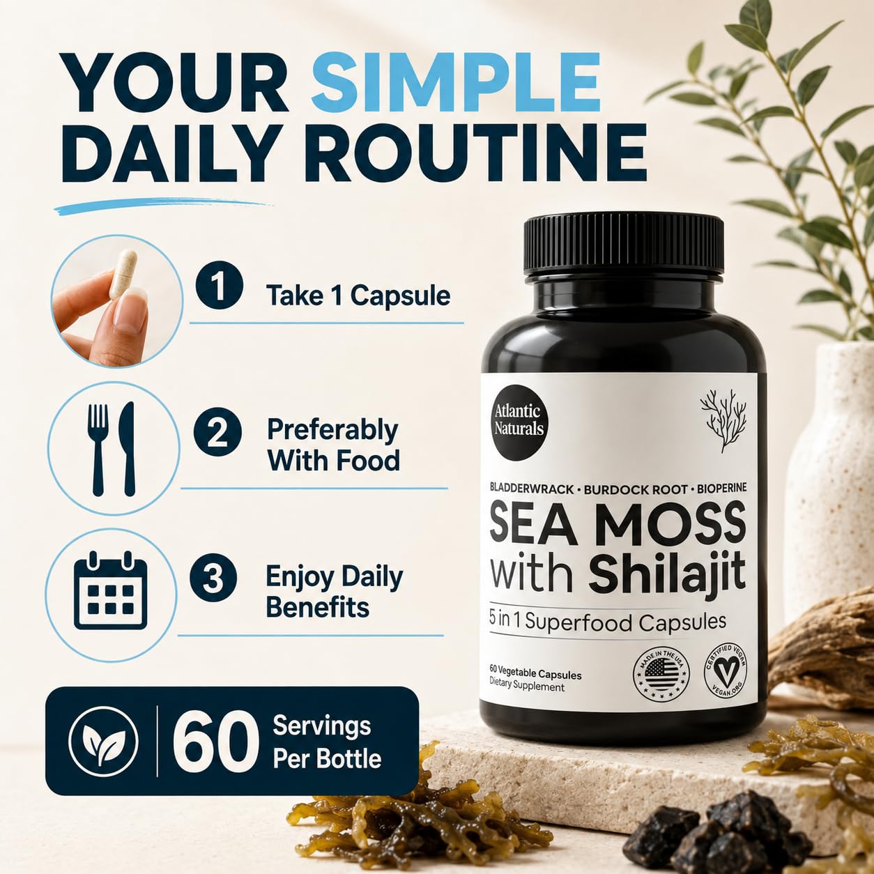 Atlantic Naturals Irish Sea Moss and Shilajit Capsules – 5-in-1 Shilajit Supplement for Men & Women with Bladderwrack, Burdock Root & Black Pepper – Energy, Vitality & Immunity – 2705mg, 60 Servings — Amazon image 5