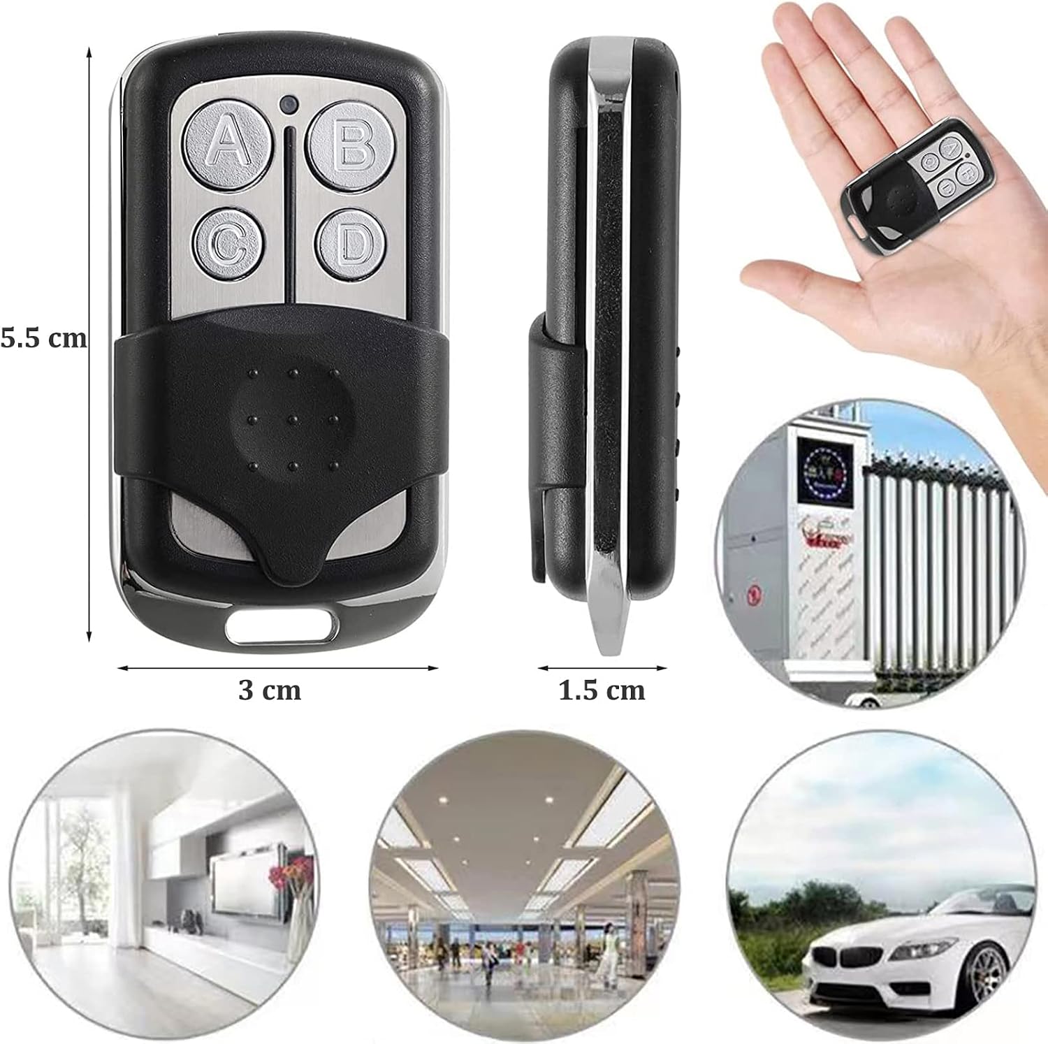 Dimensions of the UpTuoLi Garage Door Opener Remote