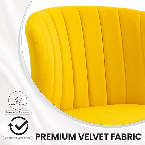 Miniatura 7 de Juego de 2 sillas de comedor de terciopelo, modernas sillas tapizadas con patas de metal dorado para comedor, cocina, tocador y patio (amarillo)