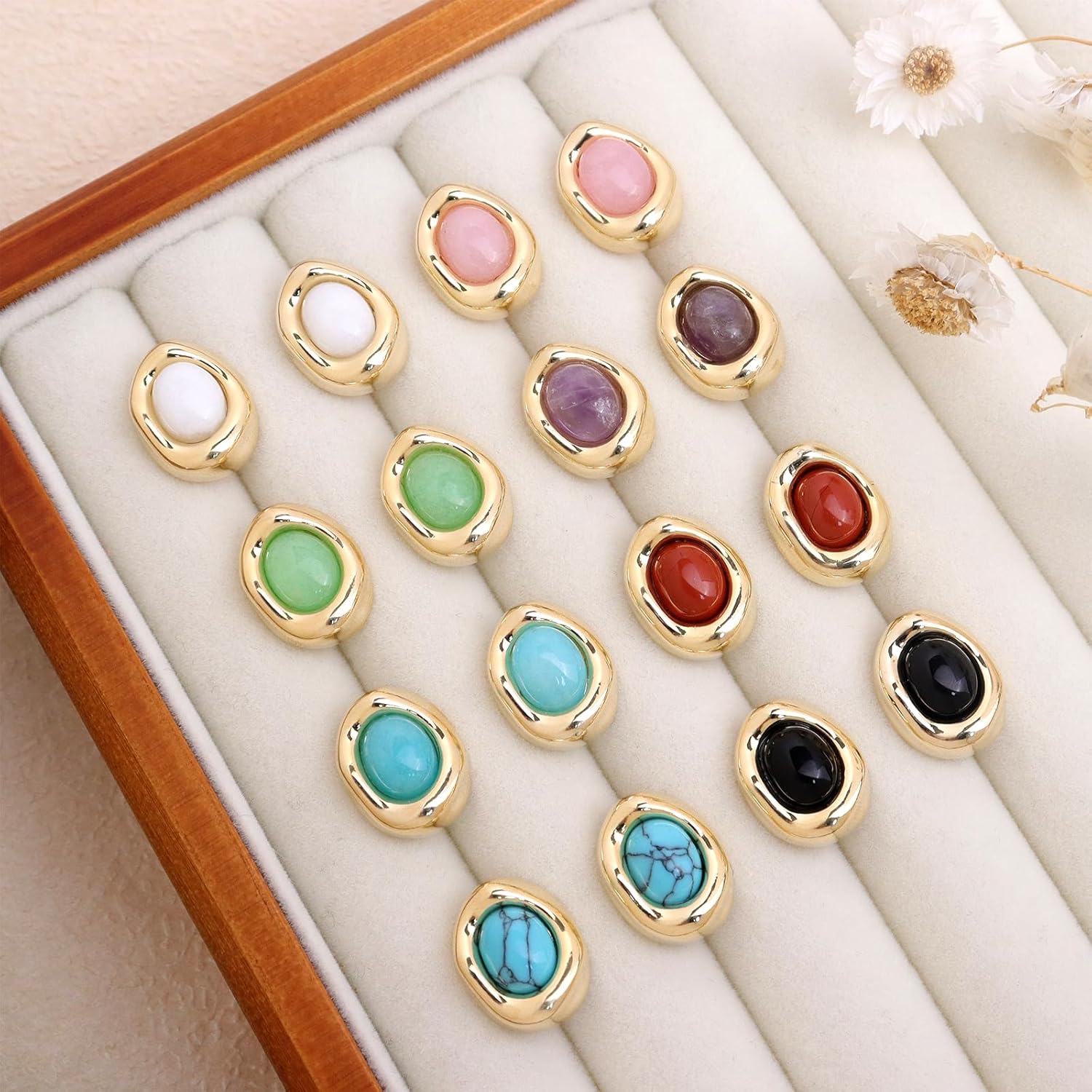 Jean Beau Chunky Gold Stone Stud Earrings for Women, Trendy Natural Gemstone Hypoallergenic Earing Valentine Jewelry Gift - Image 8