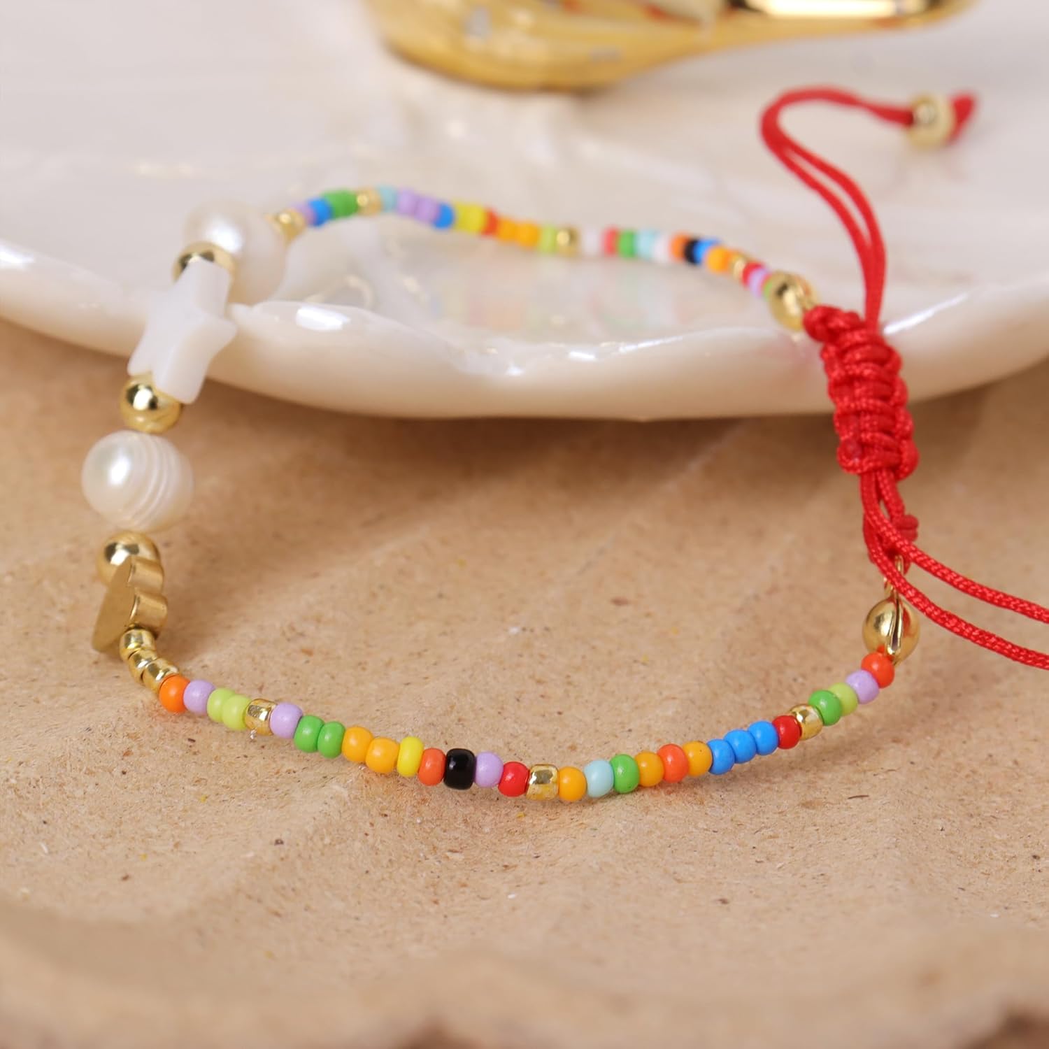 Cute Pearl Bead Anklets Bracelets for Women, Boho Handmade Daisy Cross Gold Beaded String Adjustable Ankle Bracelet Summer Beach Jewelry Gifts - Image 7