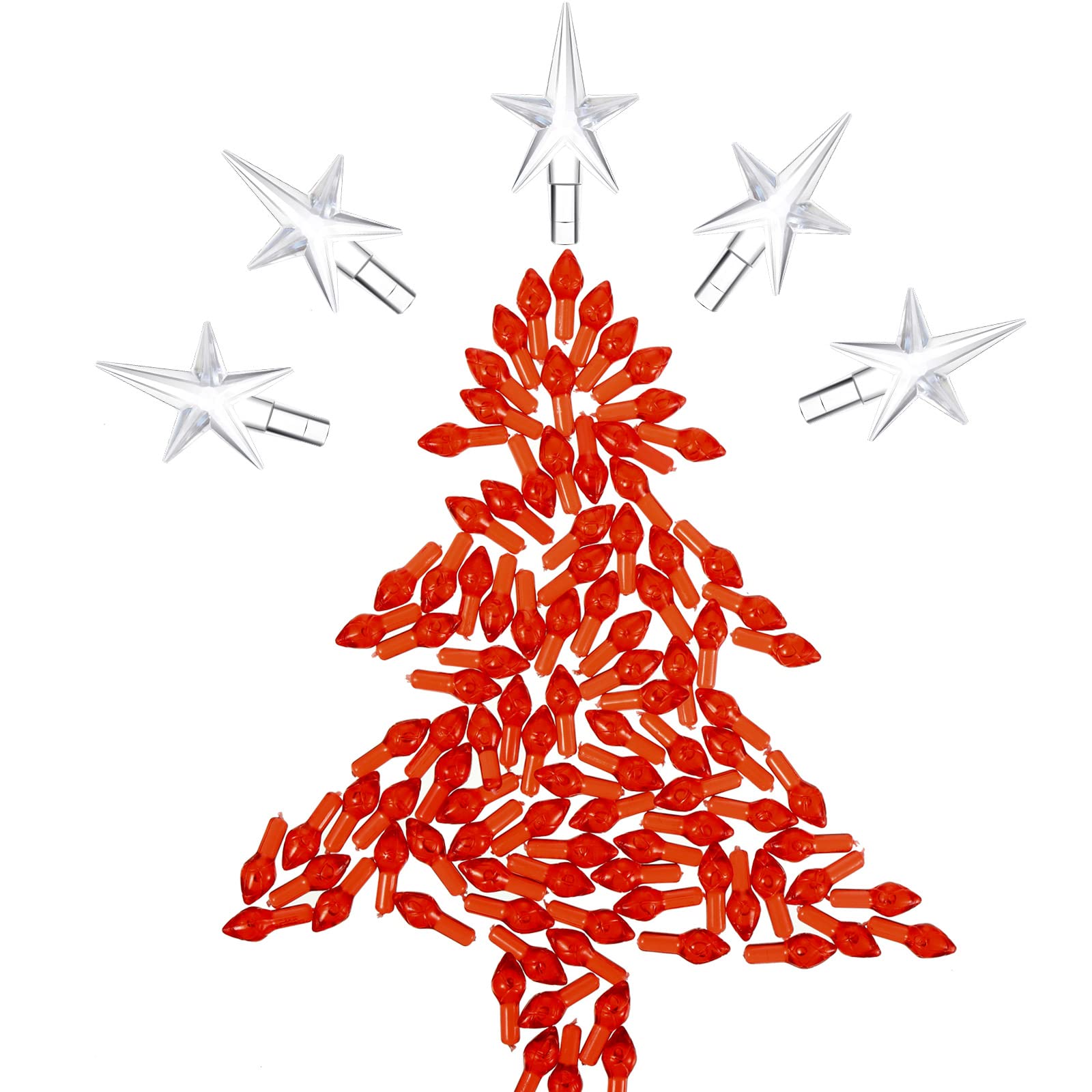 Repuestos de árbol de Navidad: 100 bombillas de plástico rojas y 5 estrellas para renovar tu hogar