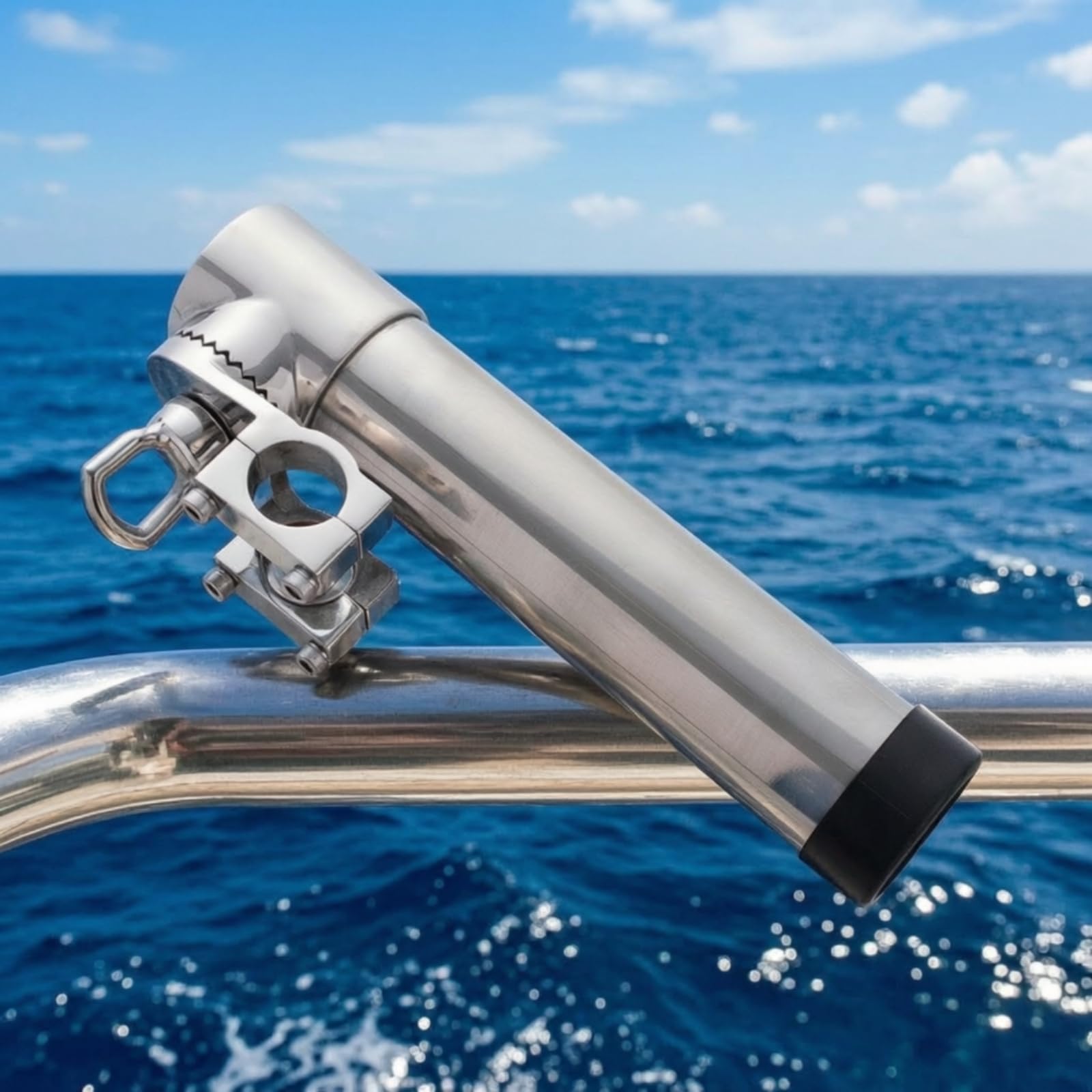 Portacanna da Pesca Portacanna Supporto Staffa Morsetto Fissaggio Laterale Corpo Cilindrico Cappuccio Protettivo Acciaio Inox 316 Lucidato Adatto per