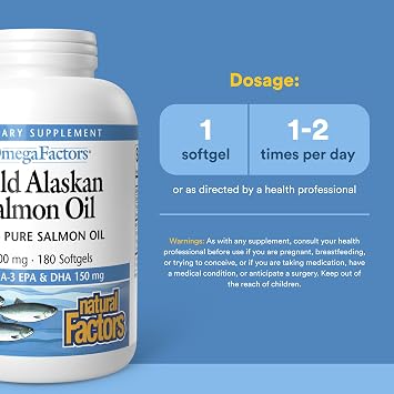 Natural Factors Wild Alaskan Salmon Oil 1,000 mg with Omega-3, 180 Softgels