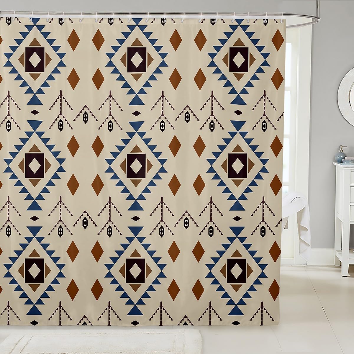 jejeloiu Boho Shower Curtain for Bathroom Decor Aztec Bath Curtain for Stalls Bathtubs Geometric Bathroom Accessories Bohemian Waterproof Polyester Fabric with 12 Hooks 72"x78"