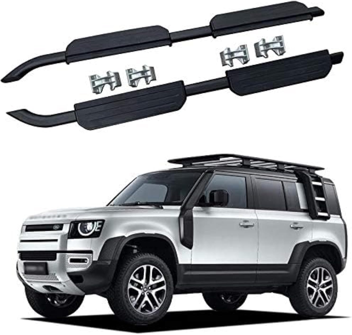 Defender - Side Steps / 110 & 130 / Full Black With Logo