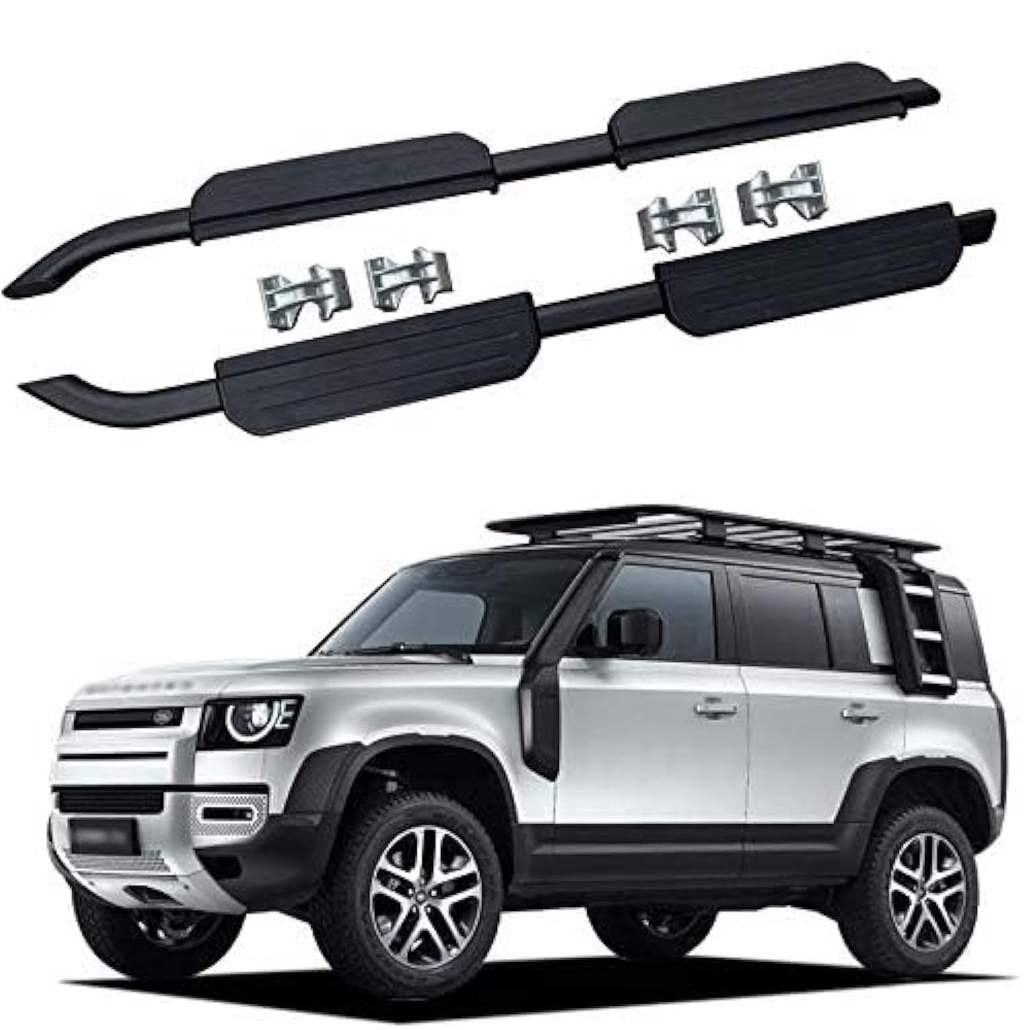 Defender - Side Steps / 110 & 130 / Full Black With Logo