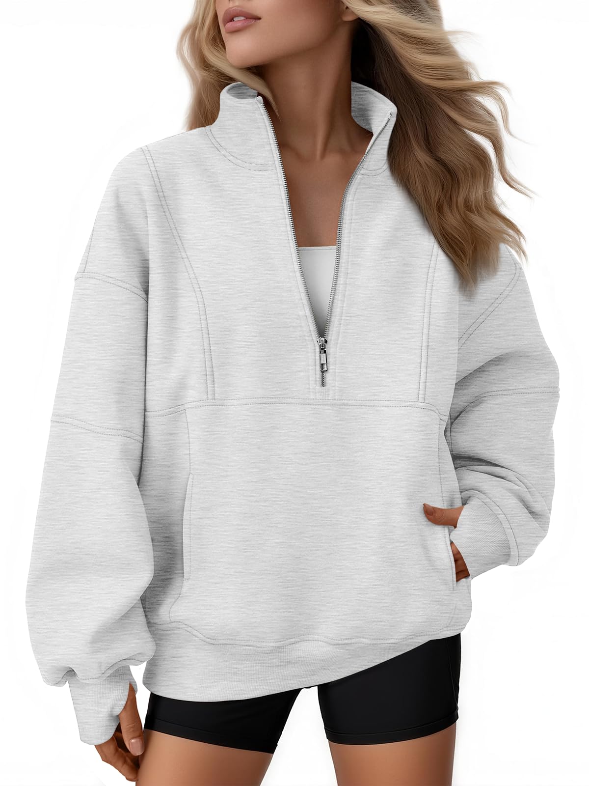 AUTOMET Women's Quarter Zip Oversized Sweatshirt Fleece Mock Neck Pullover