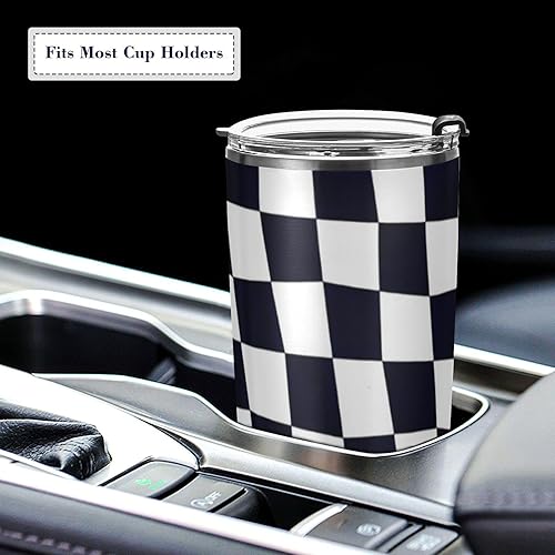 Miniatura 5 de Black and White Twist Check Stainless Steel cups with lids with Straw Leak Resistant Flip coffee mug for men for camping modern insulated tumbler