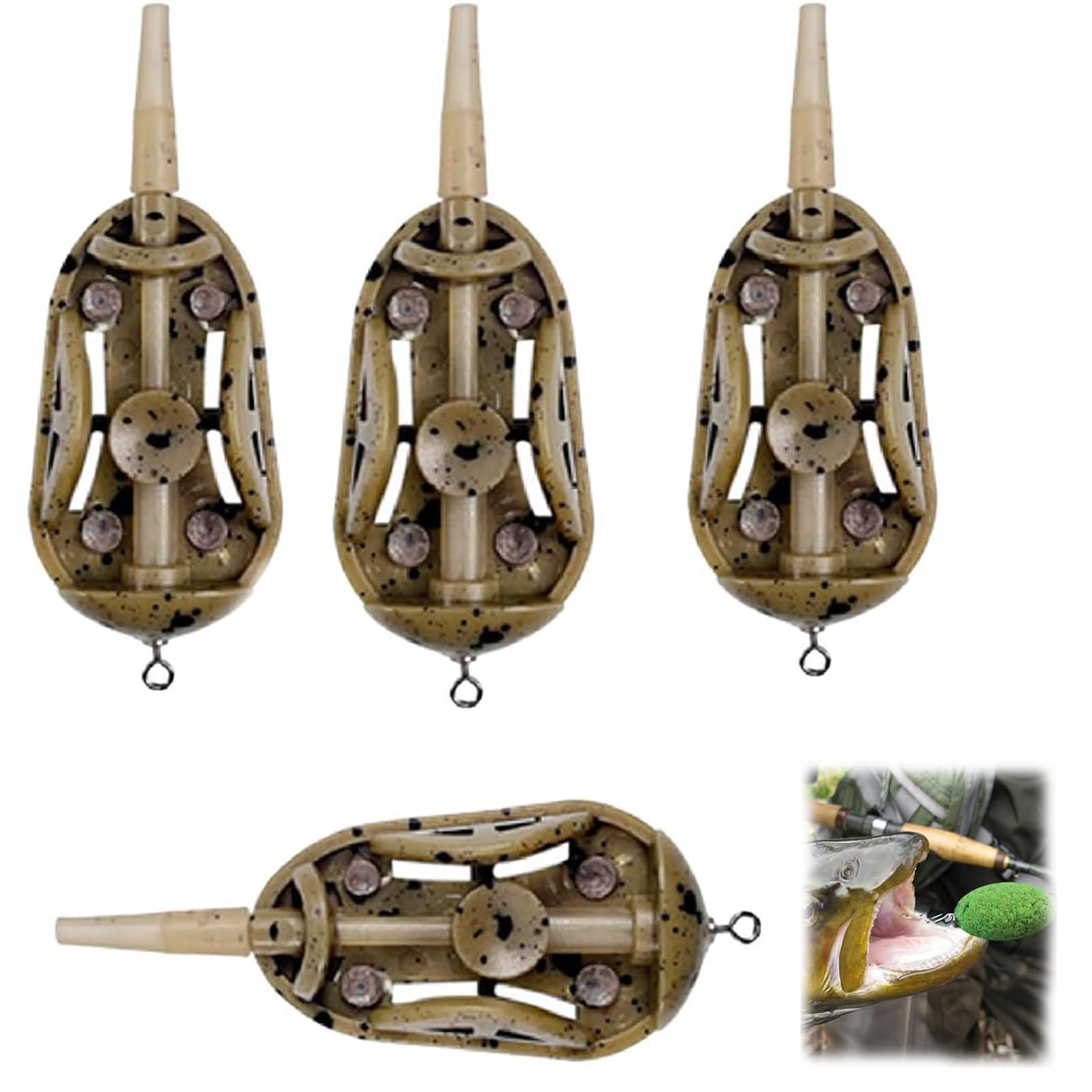 4Pcs Inline Method Feeders for Carp Fishing, 20g Quick Release Flat Feeders