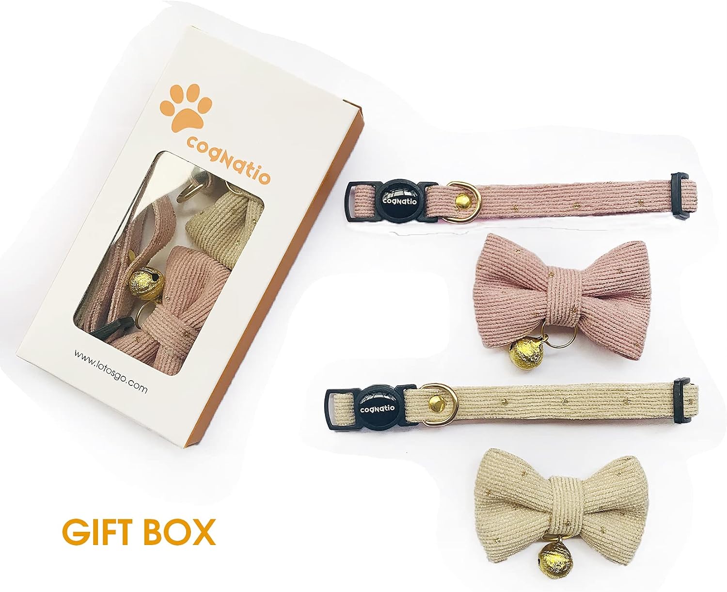 Safety Quick Release Cat Collars, Soft Kitten Collars with Detachable Bow Tie and Bell, Pack of 2, Adjustable 20-30 cm (20-30cm, Pink+Cream) image 2