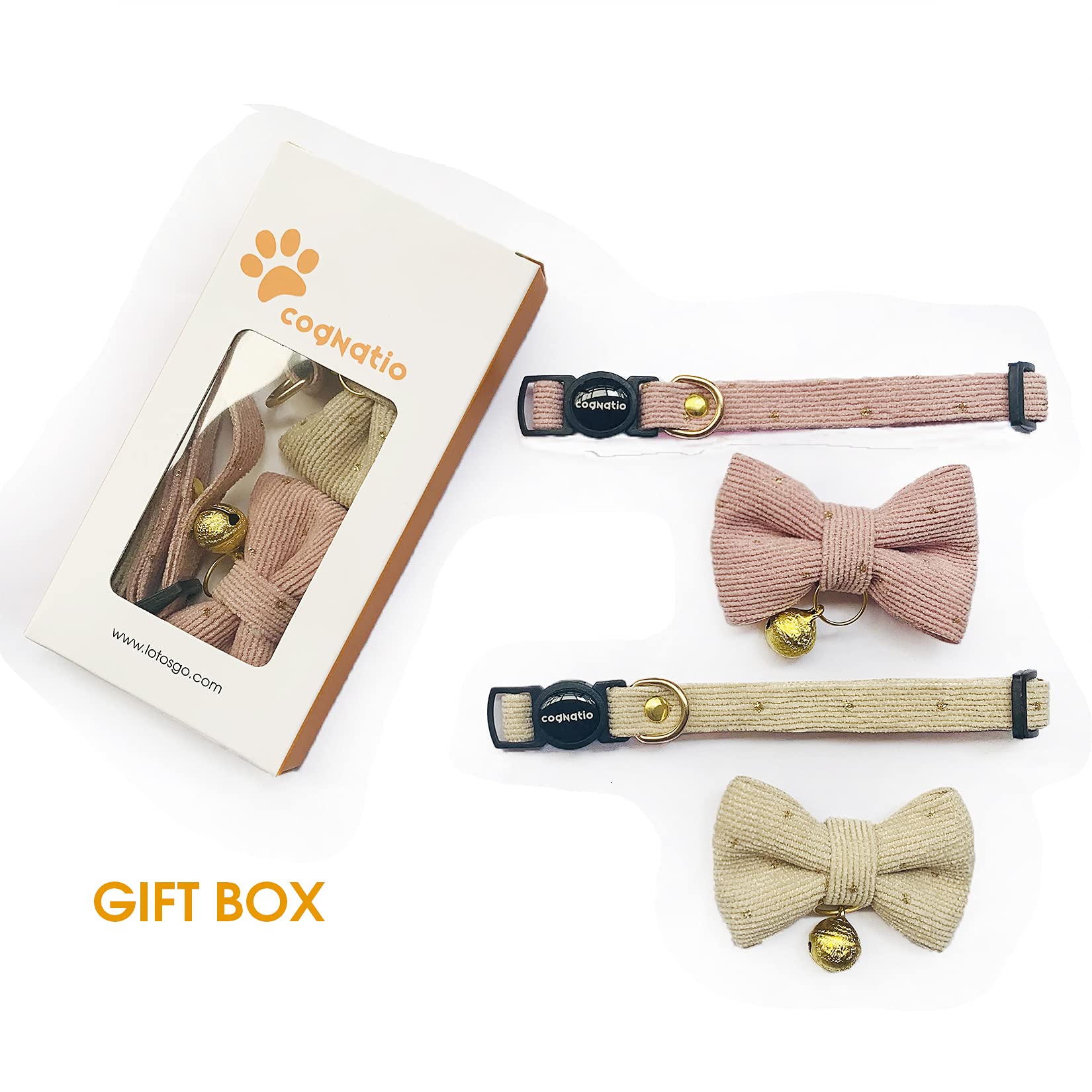 Cognatio Safety Quick Release Cat Collars, Soft Kitten Collars with Detachable Bow Tie and Bell, Pack of 2 - Image 2