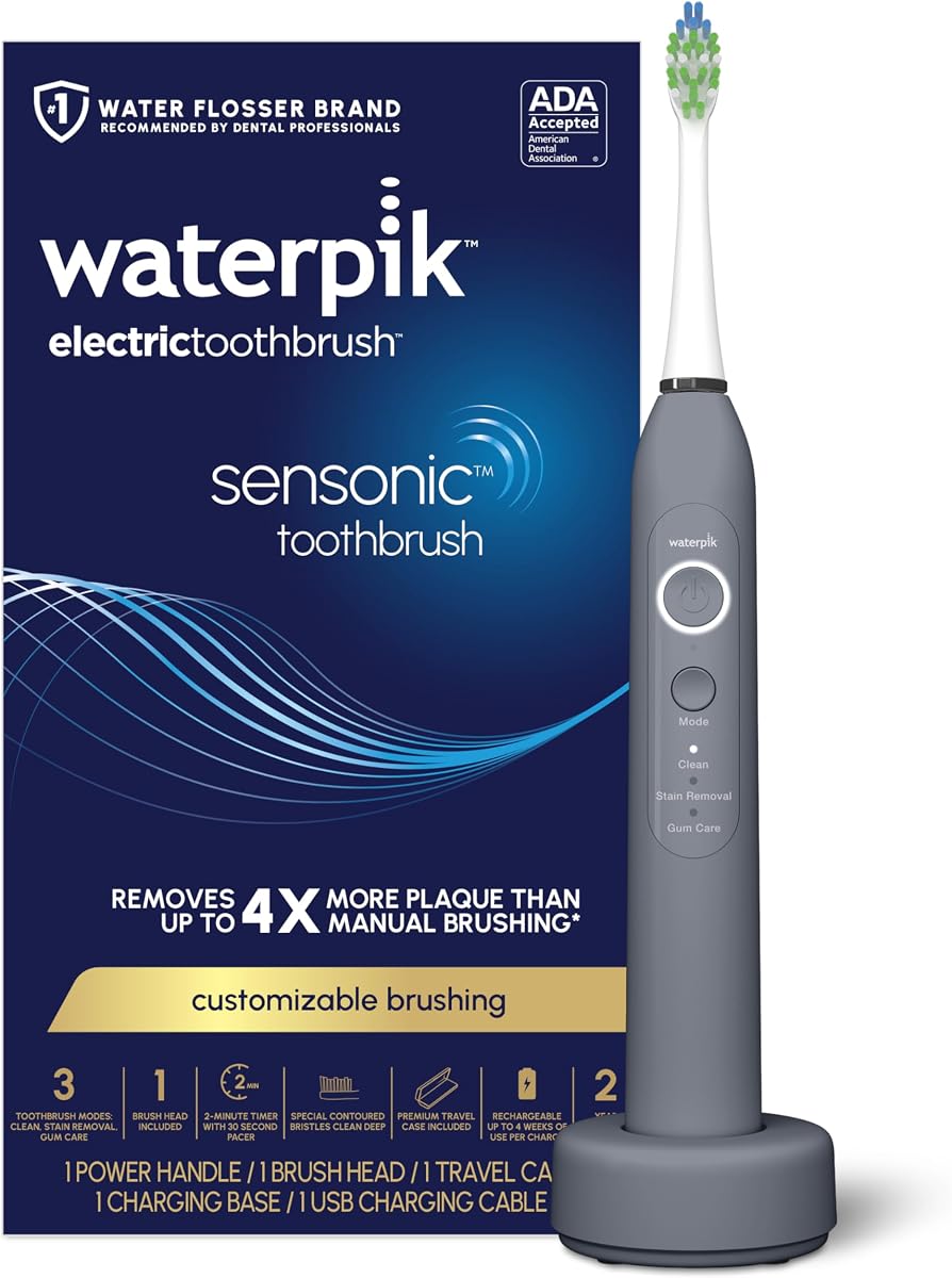 Cepillo de dientes eléctrico Sensonic Sonic, cepillo de dientes recargable para adultos con 3 modos, estuche de viaje, cargador USB, moderno STW-03W027 gris, el embalaje puede variar