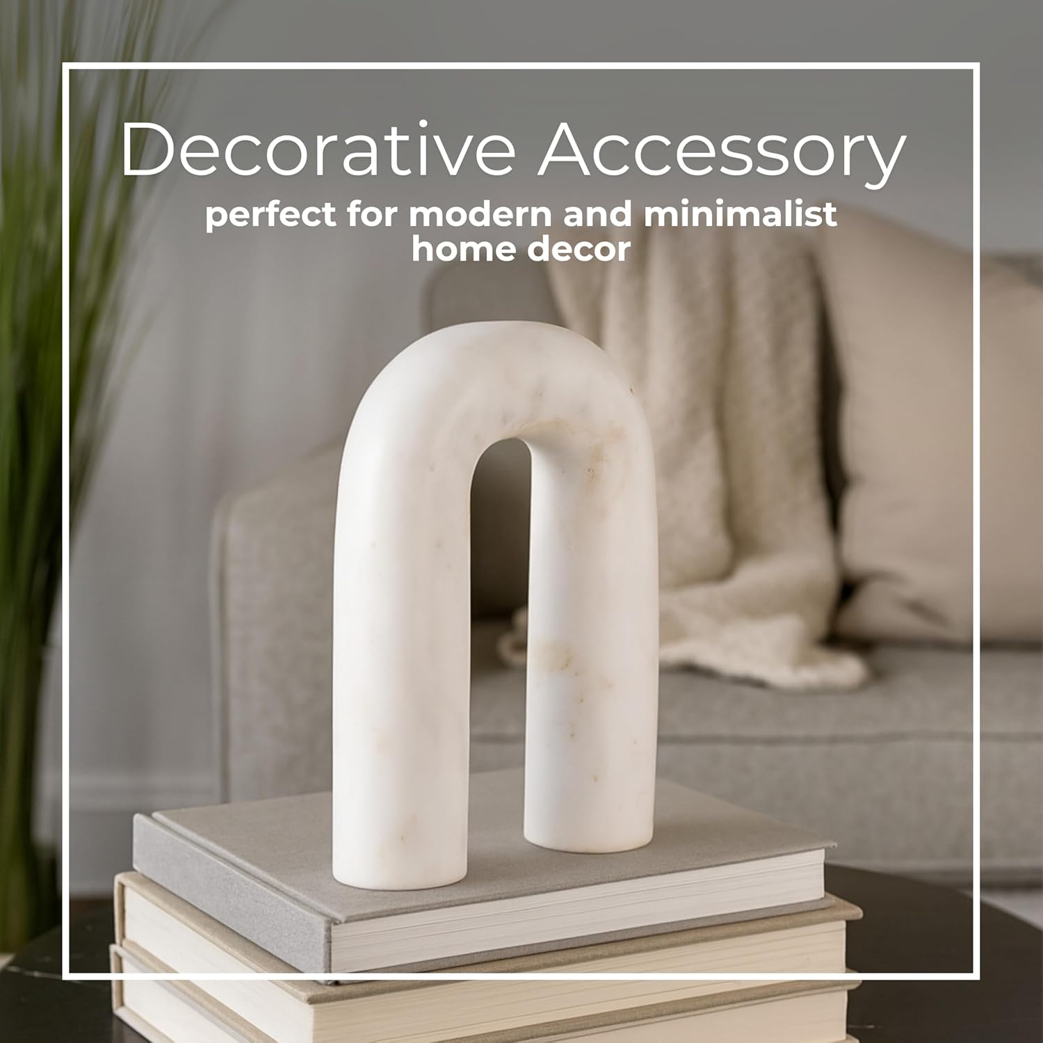 Marble Rounded Horseshoe for Home or Office Decor - Accent Display for Bathroom, Living Room, and Shelf Styling - Curved Figurine Sculpture Ornament for Coffee Table Decor or Bedroom - 8", White