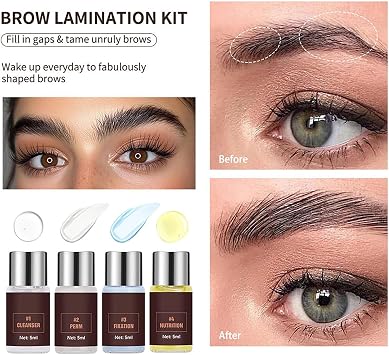 Premium Brow Lamination Kit with Keratin for Fuller, Thicker, 3D Natural Brows. Professional Salon Results, Long-Lasting 6 Weeks. Eyebrow Lift Set for Wild, Shapely Brows