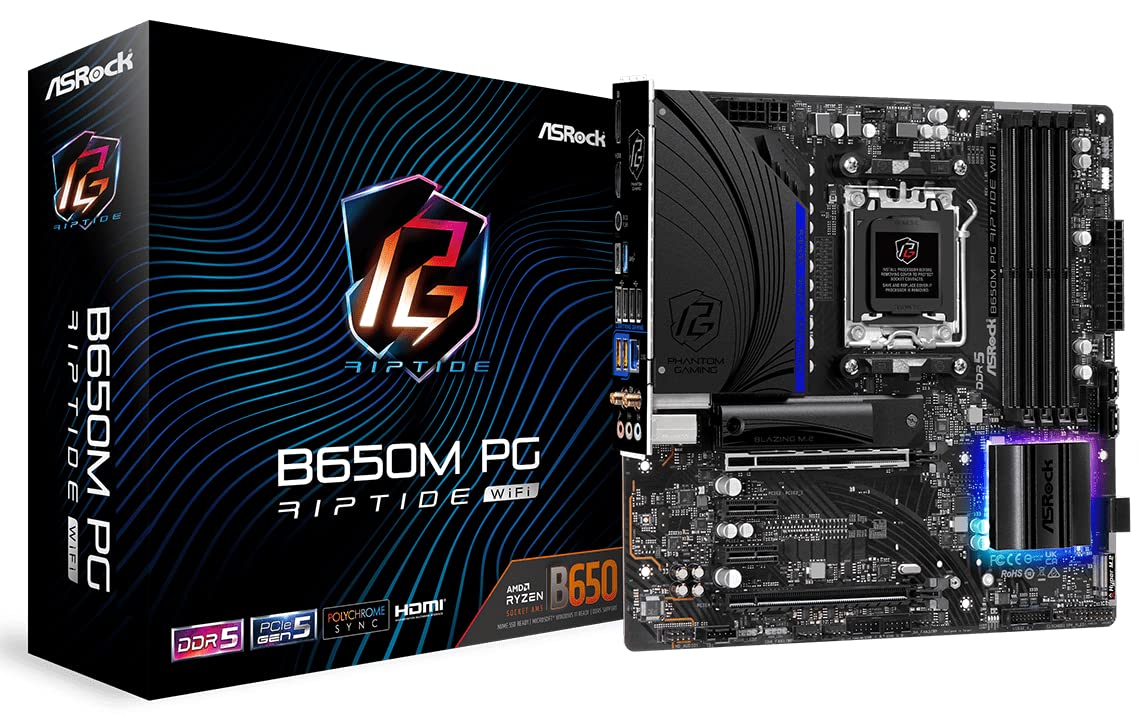 ASRock B650M PG Riptide WiFi Socket AMD AM5/ Chipset AMD B650/ DDR5/ SATA3 & M.2 Micro ATX Motherboard