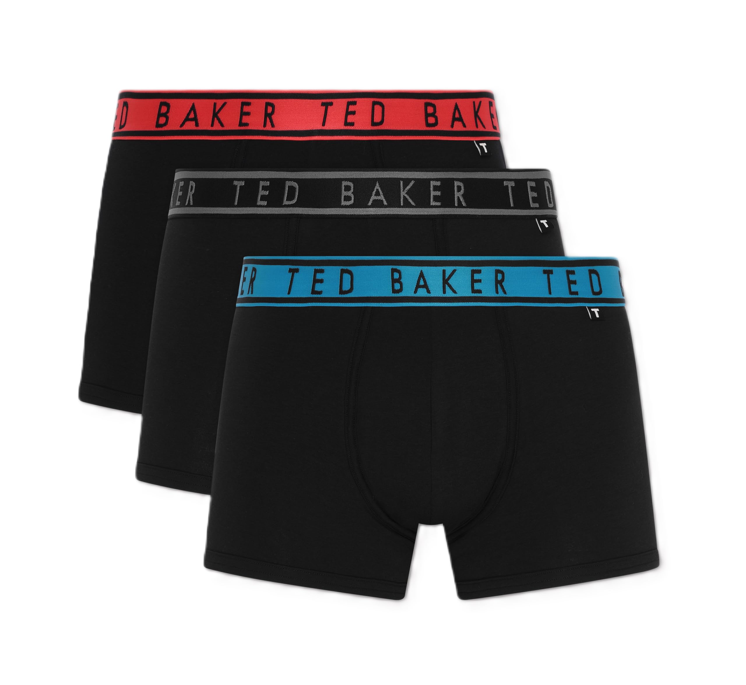 Ted Baker Men's Black Red/Black Black/ Black Blue Danube Trunks, Cotton, 3-Pack, (Tbb02), Black/Red-Black/Blue Danube, Xl